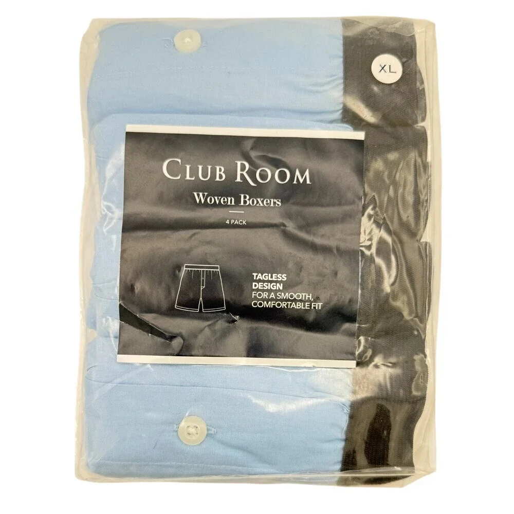 Club‎ Room Men's Woven Boxers 4-Pack XL Sky Sail Blue 100% Cotton NWT